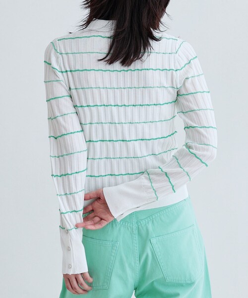 GALLEST（ギャレスト）の「シアーボーダーポロニット（ニット/セーター・レディース・ホワイト/グリーン系・38）」の7枚目の写真