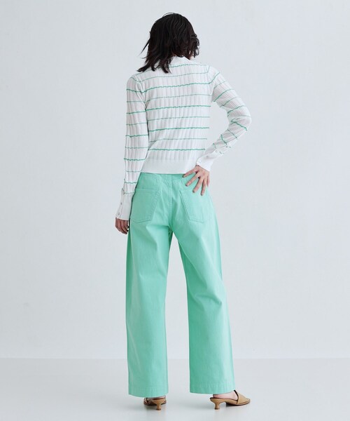 GALLEST（ギャレスト）の「シアーボーダーポロニット（ニット/セーター・レディース・ホワイト/グリーン系・38）」の8枚目の写真