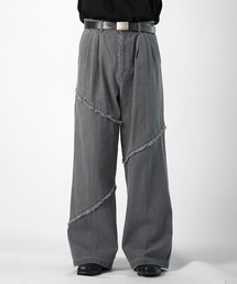 Confirm | 25SS 切替フリンジ ウォッシュ加工 ワイドストレートデニムパンツ(デニムパンツ)