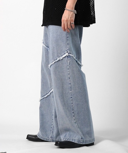 Confirm(コンファーム)の「切替フリンジ ウォッシュ加工 ワイドストレートデニムパンツ(デニムパンツ・メンズ・ブラック/サックスブルー/グレー・M/L)」の7枚目の写真