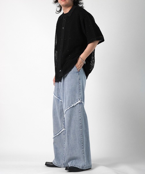 Confirm(コンファーム)の「切替フリンジ ウォッシュ加工 ワイドストレートデニムパンツ(デニムパンツ・メンズ・ブラック/サックスブルー/グレー・M/L)」の11枚目の写真