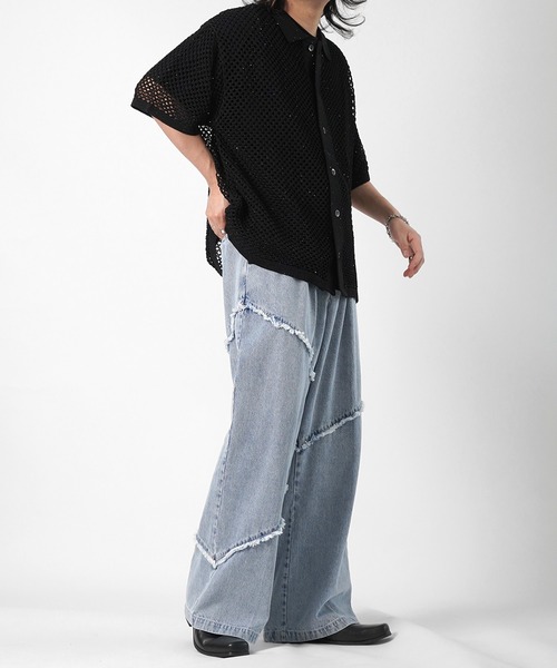 Confirm(コンファーム)の「切替フリンジ ウォッシュ加工 ワイドストレートデニムパンツ(デニムパンツ・メンズ・ブラック/サックスブルー/グレー・M/L)」の13枚目の写真