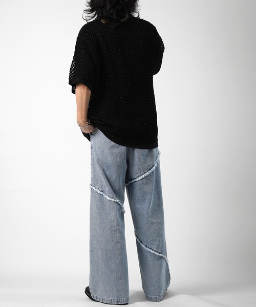 Confirm(コンファーム)の「切替フリンジ ウォッシュ加工 ワイドストレートデニムパンツ(デニムパンツ・メンズ・ブラック/サックスブルー/グレー・M/L)」の15枚目の写真