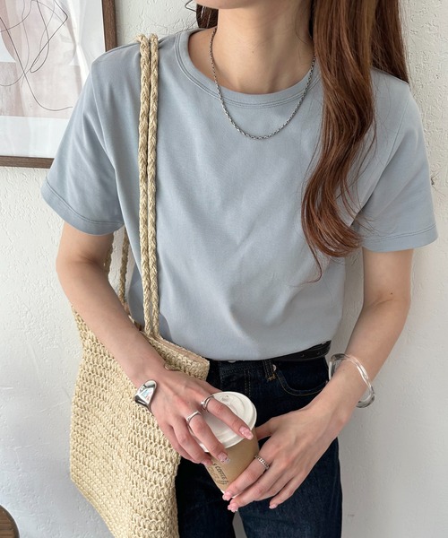 DISCOAT（ディスコート）の「コンパクトTシャツ（Tシャツ/カットソー・レディース・ベージュ/サックスブルー/ホワイト×ブラック/ブラック/オフホワイト/チャコールグレー・LARGE/MEDIUM）」の6枚目の写真