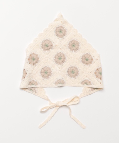 studio CLIP（スタディオクリップ）の「編地三角スカーフ（バンダナ/スカーフ・レディース・ナチュラル/ベージュ/ブラック・FREE）」の2枚目の写真