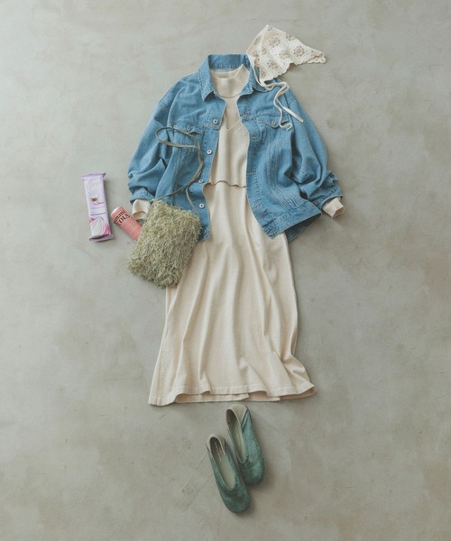 studio CLIP（スタディオクリップ）の「編地三角スカーフ（バンダナ/スカーフ・レディース・ナチュラル/ベージュ/ブラック・FREE）」の8枚目の写真