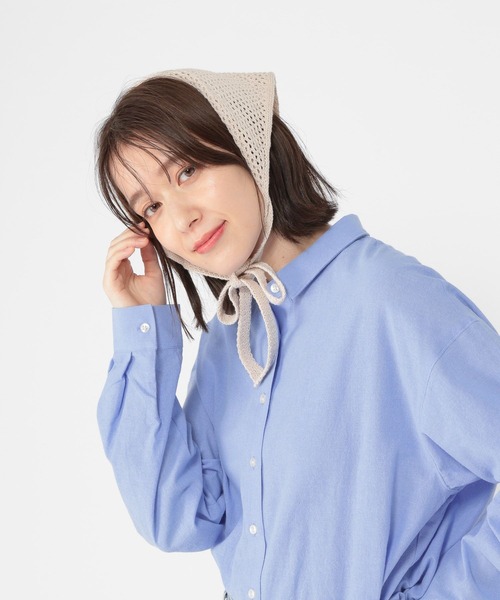 studio CLIP（スタディオクリップ）の「編地三角スカーフ（バンダナ/スカーフ・レディース・ナチュラル/ベージュ/ブラック・FREE）」の11枚目の写真