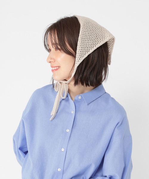 studio CLIP（スタディオクリップ）の「編地三角スカーフ（バンダナ/スカーフ・レディース・ナチュラル/ベージュ/ブラック・FREE）」の12枚目の写真