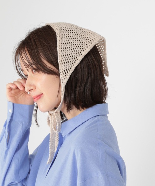 studio CLIP（スタディオクリップ）の「編地三角スカーフ（バンダナ/スカーフ・レディース・ナチュラル/ベージュ/ブラック・FREE）」の5枚目の写真