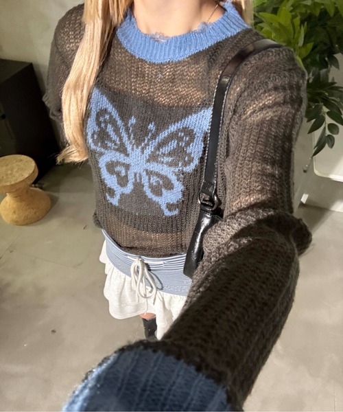 sedacle girl（セダクルガール）の「アソートロゴシアーニット（ニット/セーター・レディース・マスタード/アイボリー/ピンク/チャコールグレー・SMALL/MEDIUM）」の2枚目の写真