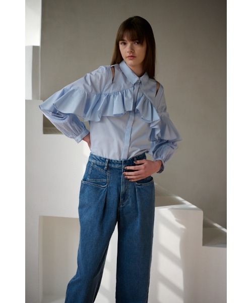 Estella.K（エステラケー）の「Madelina Blouses ラッフルカットアウトシャツ（シャツ/ブラウス・レディース・ホワイト/サックスブルー・FREE）」の10枚目の写真