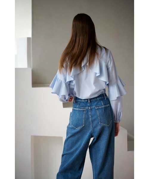 Estella.K（エステラケー）の「Madelina Blouses ラッフルカットアウトシャツ（シャツ/ブラウス・レディース・ホワイト/サックスブルー・FREE）」の12枚目の写真