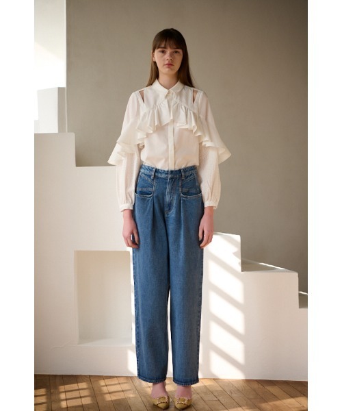 Estella.K（エステラケー）の「Madelina Blouses ラッフルカットアウトシャツ（シャツ/ブラウス・レディース・ホワイト/サックスブルー・FREE）」の5枚目の写真