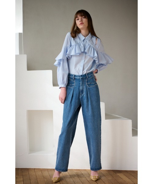 Estella.K（エステラケー）の「Madelina Blouses ラッフルカットアウトシャツ（シャツ/ブラウス・レディース・ホワイト/サックスブルー・FREE）」の15枚目の写真