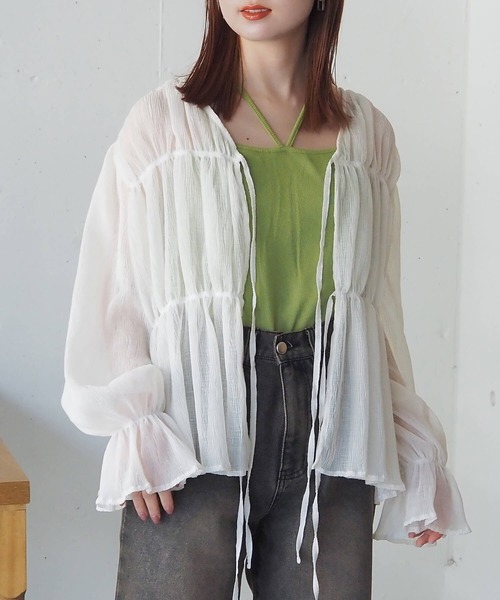 tiptop(ティップトップ)の「前リボンシャーリングブラウス(シャツ/ブラウス・レディース・ブラック系その他/アイボリー/ブラック/グレー系その他・FREE)」の7枚目の写真