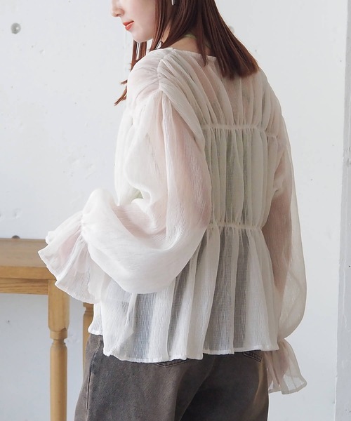 tiptop(ティップトップ)の「前リボンシャーリングブラウス(シャツ/ブラウス・レディース・ブラック系その他/アイボリー/ブラック/グレー系その他・FREE)」の12枚目の写真