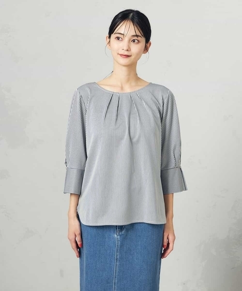a.v.v(アーヴェヴェ)の「【UVカット/イージーケア】ストライプタックスリーブカットソー(Tシャツ/カットソー・レディース・ブルー/ブラック・34/38/36/42/40)」の13枚目の写真