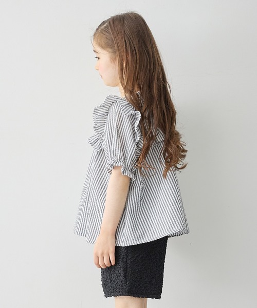 Piet(ピエット)の「ストライプ フリルブラウス(シャツ/ブラウス・キッズ・サックスブルー/ブラック・100/130/120/110)」の12枚目の写真