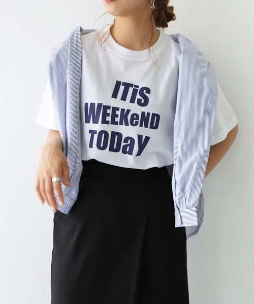 UNIT CHEST（ユニットチェスト）の「【UNIT CHESTコラボ】web限定 / It's weekend today Tシャツ WEB LIMITED IT'S WEEKEND TODAY T-SHIRT （Tシャツ/カットソー・レディース・ホワイト/ブラック・S/M/L）」の4枚目の写真