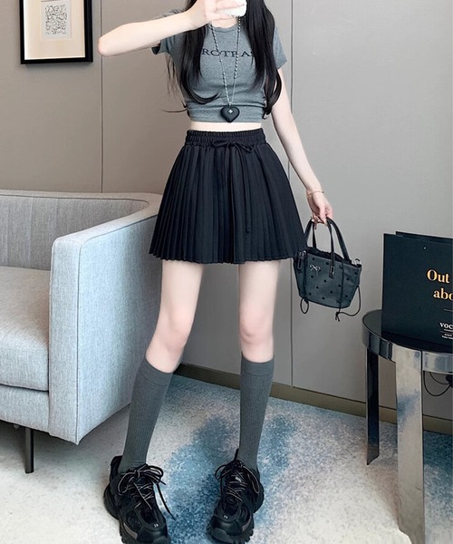 HOOK(フック)の「【HOOK】for girls ウエストリボンプリーツスカート(スカート・レディース・ピンク/ベージュ/グレー/ブラック・SMALL/MEDIUM/LARGE)」の6枚目の写真