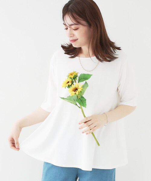 SHOO・LA・RUE(シューラルー)の「【ひんやり/UV】インせず着られる とろみペプラム5分袖トップス(Tシャツ/カットソー・レディース・ホワイト/ブラック/ライトベージュ・01/02/03/04)」の2枚目の写真