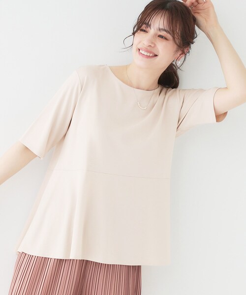 SHOO・LA・RUE(シューラルー)の「【ひんやり/UV】インせず着られる とろみペプラム5分袖トップス(Tシャツ/カットソー・レディース・ホワイト/ブラック/ライトベージュ・01/02/03/04)」の1枚目の写真