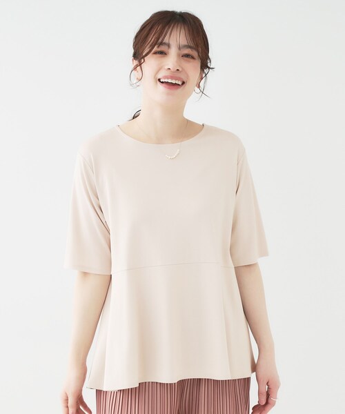 SHOO・LA・RUE(シューラルー)の「【ひんやり/UV】インせず着られる とろみペプラム5分袖トップス(Tシャツ/カットソー・レディース・ホワイト/ブラック/ライトベージュ・01/02/03/04)」の8枚目の写真