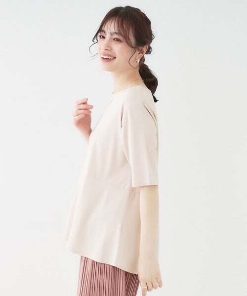 SHOO・LA・RUE(シューラルー)の「【ひんやり/UV】インせず着られる とろみペプラム5分袖トップス(Tシャツ/カットソー・レディース・ホワイト/ブラック/ライトベージュ・01/02/03/04)」の9枚目の写真