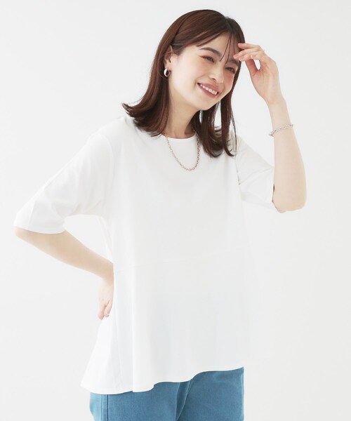 SHOO・LA・RUE(シューラルー)の「【ひんやり/UV】インせず着られる とろみペプラム5分袖トップス(Tシャツ/カットソー・レディース・ホワイト/ブラック/ライトベージュ・01/02/03/04)」の12枚目の写真