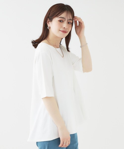 SHOO・LA・RUE(シューラルー)の「【ひんやり/UV】インせず着られる とろみペプラム5分袖トップス(Tシャツ/カットソー・レディース・ホワイト/ブラック/ライトベージュ・01/02/03/04)」の13枚目の写真