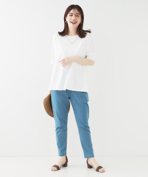 SHOO・LA・RUE(シューラルー)の「【ひんやり/UV】インせず着られる とろみペプラム5分袖トップス(Tシャツ/カットソー・レディース・ホワイト/ブラック/ライトベージュ・01/02/03/04)」の14枚目の写真