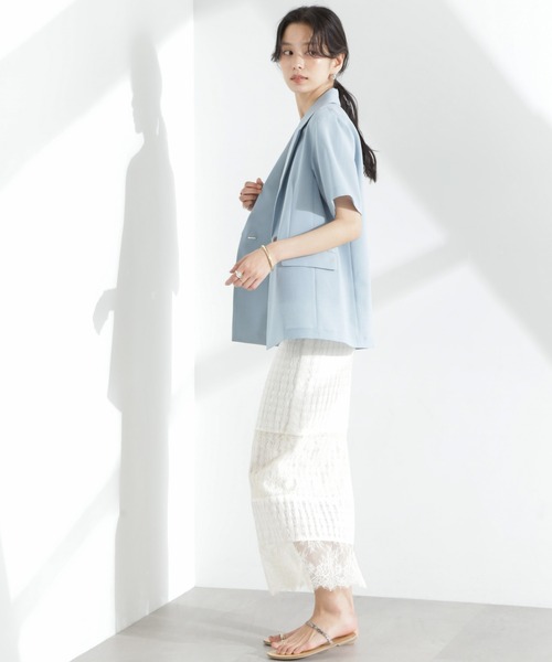 NANO universe（ナノユニバース）の「メランジドライ 半袖テーラードジャケット(セットアップ可)（テーラードジャケット・レディース・ライトブルー/ブラック/ライトベージュ・S/M）」の9枚目の写真