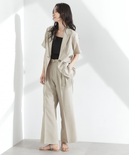 NANO universe（ナノユニバース）の「メランジドライ 半袖テーラードジャケット(セットアップ可)（テーラードジャケット・レディース・ライトブルー/ブラック/ライトベージュ・S/M）」の14枚目の写真