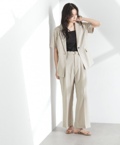 NANO universe（ナノユニバース）の「メランジドライ 半袖テーラードジャケット(セットアップ可)（テーラードジャケット・レディース・ライトブルー/ブラック/ライトベージュ・S/M）」の15枚目の写真