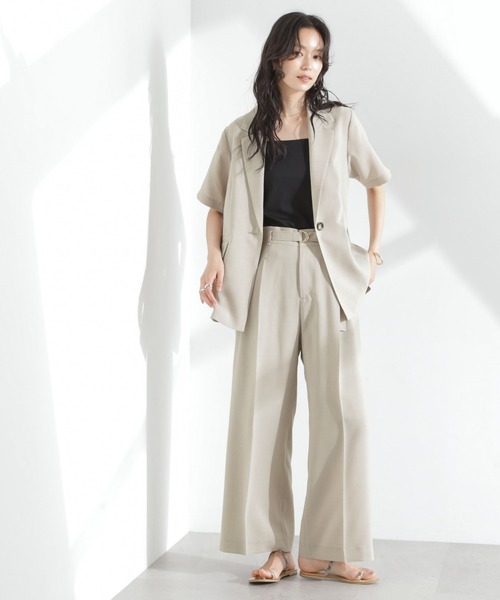 NANO universe（ナノユニバース）の「メランジドライ 半袖テーラードジャケット(セットアップ可)（テーラードジャケット・レディース・ライトブルー/ブラック/ライトベージュ・S/M）」の16枚目の写真