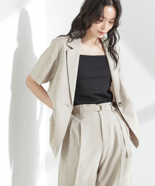 NANO universe（ナノユニバース）の「メランジドライ 半袖テーラードジャケット(セットアップ可)（テーラードジャケット・レディース・ライトブルー/ブラック/ライトベージュ・S/M）」の11枚目の写真