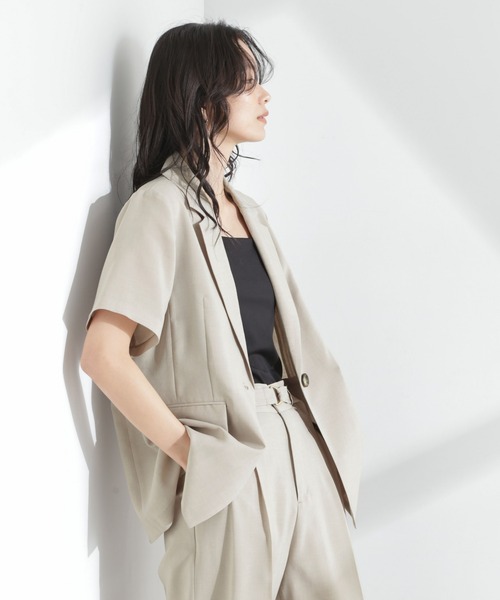NANO universe（ナノユニバース）の「メランジドライ 半袖テーラードジャケット(セットアップ可)（テーラードジャケット・レディース・ライトブルー/ブラック/ライトベージュ・S/M）」の12枚目の写真