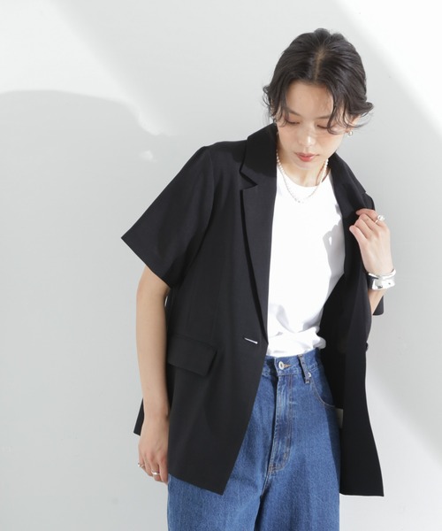 NANO universe（ナノユニバース）の「メランジドライ 半袖テーラードジャケット(セットアップ可)（テーラードジャケット・レディース・ライトブルー/ブラック/ライトベージュ・S/M）」の20枚目の写真