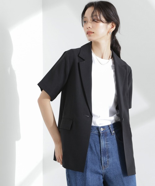 NANO universe（ナノユニバース）の「メランジドライ 半袖テーラードジャケット(セットアップ可)（テーラードジャケット・レディース・ライトブルー/ブラック/ライトベージュ・S/M）」の22枚目の写真