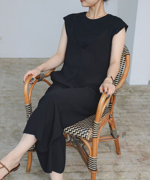 B:MING by BEAMS（ビーミングバイビームス）の「【セットアイテム】Tシャツ × サロペット セット (洗濯可)（ワンピース・レディース・ブラック/グリーン系その他/ネイビー・SMALL/MEDIUM）」の7枚目の写真