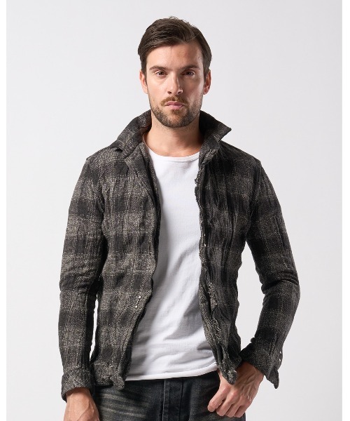 wjk(ダヴルジェイケイ)の「2-hook tweedy check(シャツ/ブラウス・メンズ・ブラック/ブルー/グリーン・SMALL/MEDIUM/LARGE/X-LARGE)」の4枚目の写真