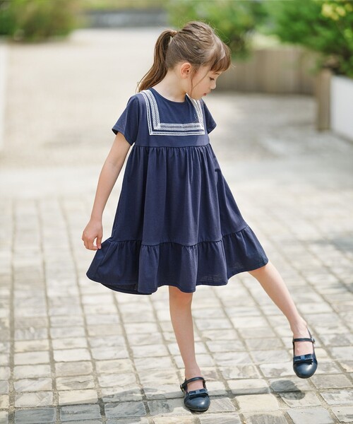 セール】【UVカット】【110-140㎝】セーラーレース ワンピース