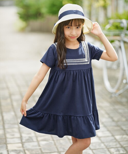 セール】【UVカット】【110-140㎝】セーラーレース ワンピース
