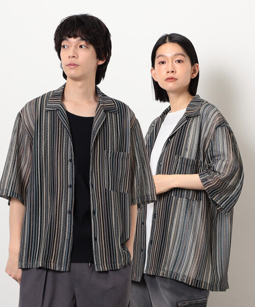 Purple&Yellow（パープルアンドイエロー）の「マルチカラーストライプレースシャツ（シャツ/ブラウス・メンズ・ブラック/ダークブラウン・LARGE/MEDIUM/SMALL）」の2枚目の写真