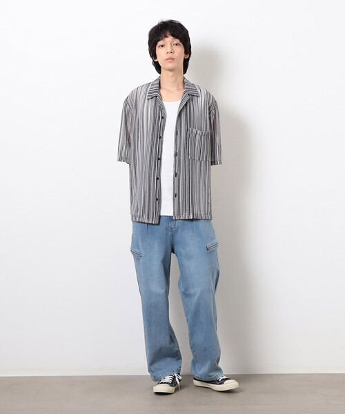 Purple&Yellow（パープルアンドイエロー）の「マルチカラーストライプレースシャツ（シャツ/ブラウス・メンズ・ブラック/ダークブラウン・LARGE/MEDIUM/SMALL）」の3枚目の写真