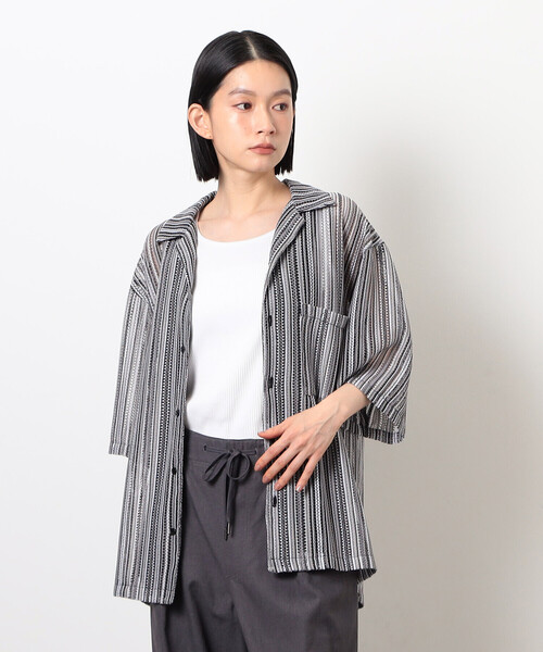 Purple&Yellow（パープルアンドイエロー）の「マルチカラーストライプレースシャツ（シャツ/ブラウス・メンズ・ブラック/ダークブラウン・LARGE/MEDIUM/SMALL）」の7枚目の写真