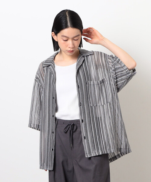 Purple&Yellow（パープルアンドイエロー）の「マルチカラーストライプレースシャツ（シャツ/ブラウス・メンズ・ブラック/ダークブラウン・LARGE/MEDIUM/SMALL）」の8枚目の写真