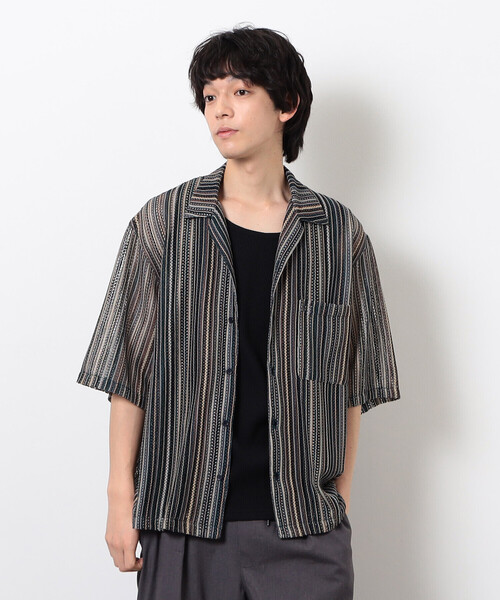 Purple&Yellow（パープルアンドイエロー）の「マルチカラーストライプレースシャツ（シャツ/ブラウス・メンズ・ブラック/ダークブラウン・LARGE/MEDIUM/SMALL）」の12枚目の写真