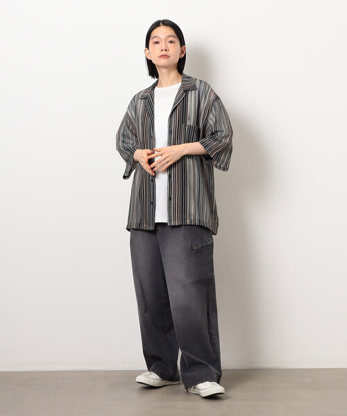 Purple&Yellow（パープルアンドイエロー）の「マルチカラーストライプレースシャツ（シャツ/ブラウス・メンズ・ブラック/ダークブラウン・LARGE/MEDIUM/SMALL）」の14枚目の写真