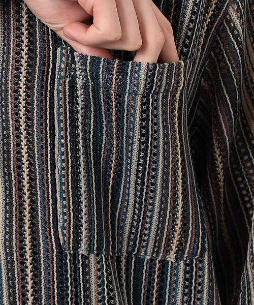 Purple&Yellow（パープルアンドイエロー）の「マルチカラーストライプレースシャツ（シャツ/ブラウス・メンズ・ブラック/ダークブラウン・LARGE/MEDIUM/SMALL）」の21枚目の写真